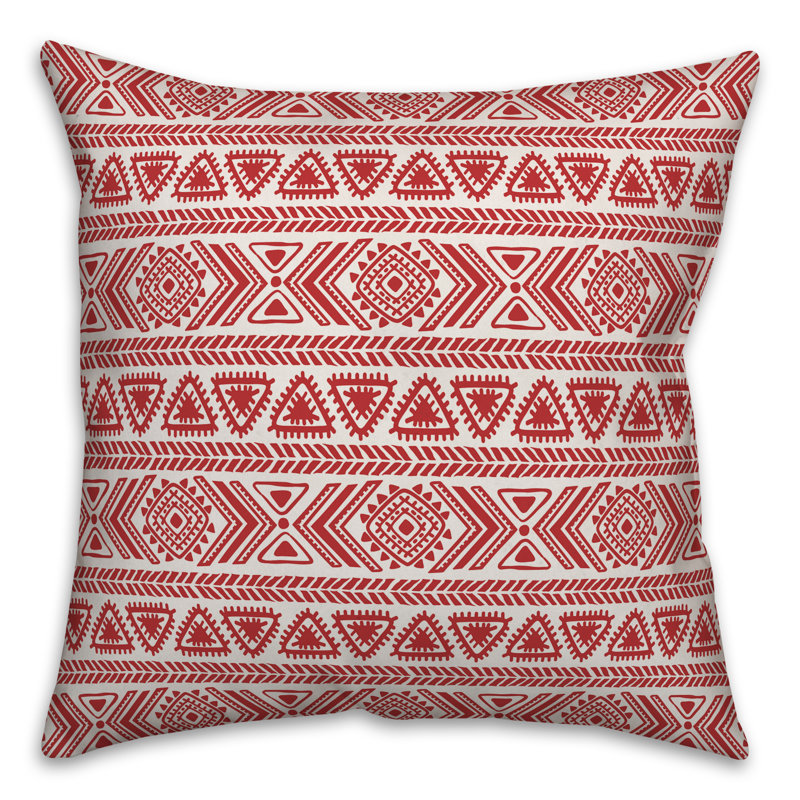  Coussin Tribal Sketches, Blanc / Rouge, 16 po x 1 po