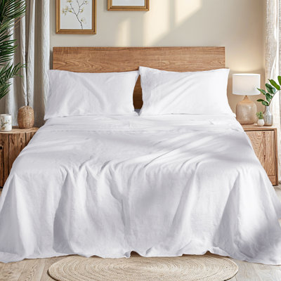 Natural Linen Cotton Bed Sheets Set，Deep Pocket- 4 Pcs