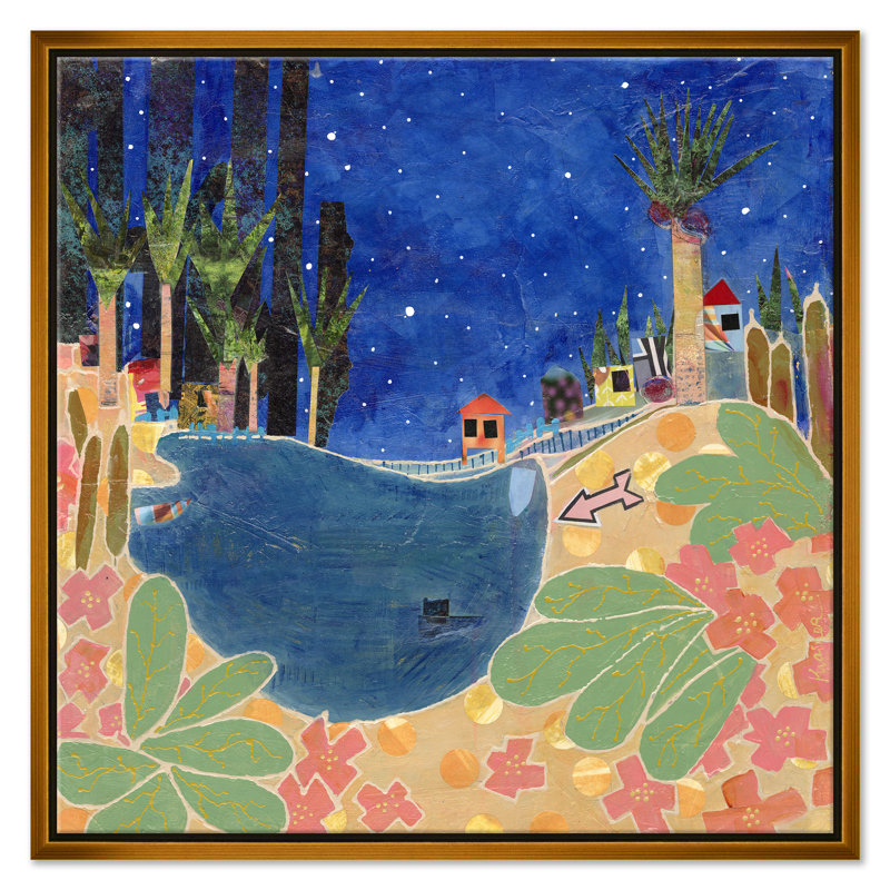 Orange House on the Lake by Jill Krasner - Single Picture Frame Painting on Canvas, Gold