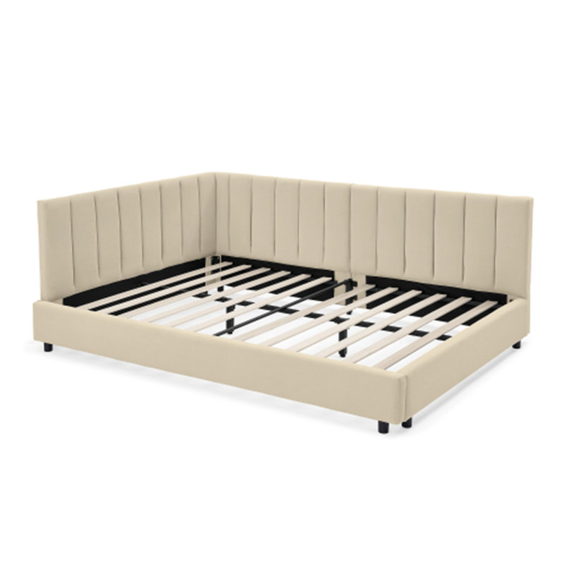 Lit pour chambre à coucher, salon, velours, Beige