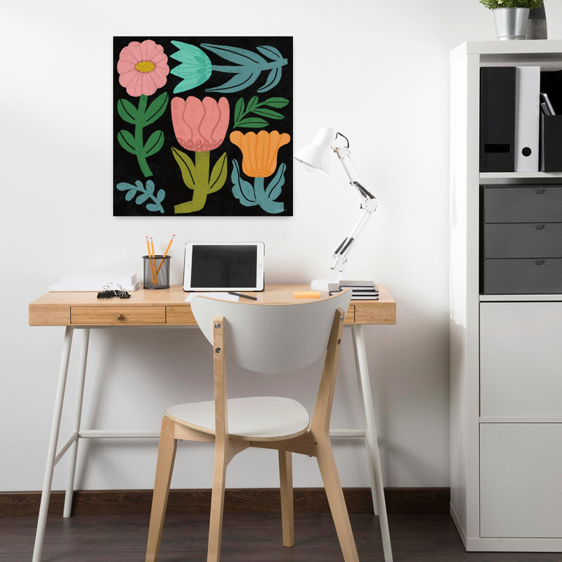 «Contemporary Flower Toss Iii» avec art floral bleu, H 18 po x l 18 po