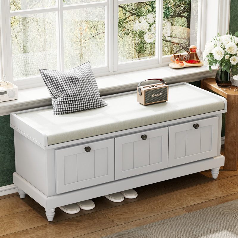 44" Wide Shoe Storage Bench With Cushion Entryway Bench Flip Top Storage Bench With Drawers, Gray