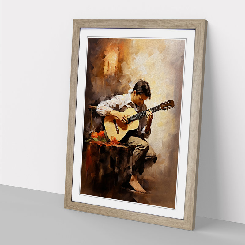 XYZ-FRM-V1223-1755 Acoustic Guitar Impressionism No.2 - Single Picture Frame Print on Wood, 64cm H x 46cm W x 2cm D, Oak 
