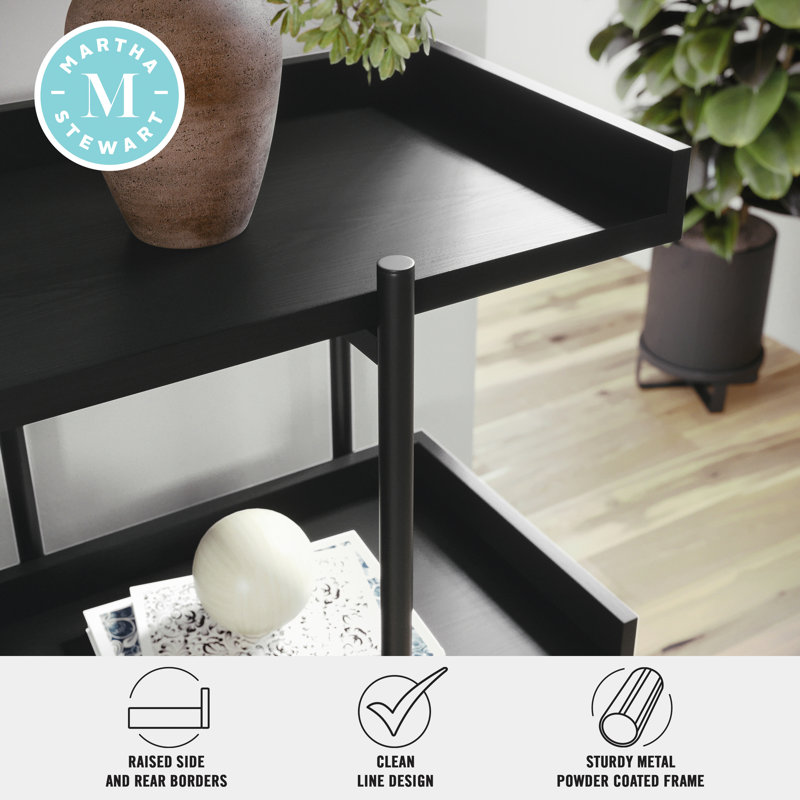 Black Wood Grain 3-Shelf Bookcase with Oil Rubbed Bronze Frame