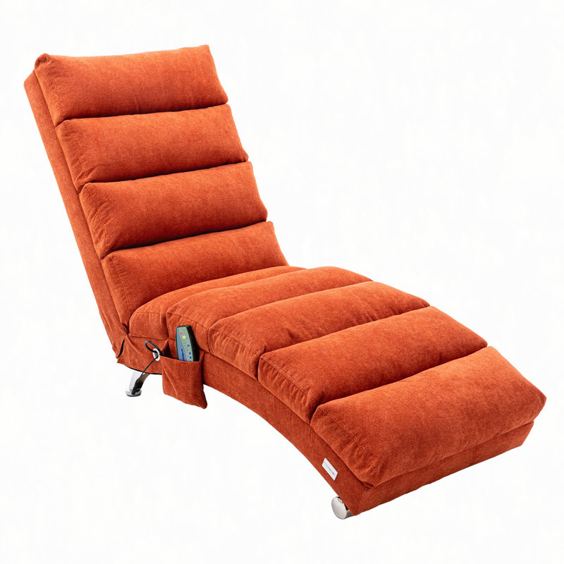 Luxury Upholstered Chaise Lounge Chair With Vibration For Relaxation, Modern Fixed Back Fabric Leisure Recliner Sofa For Living Room/Bedroom