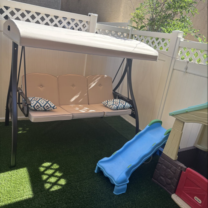 White Metal Frame Outdoor Porch Swing...