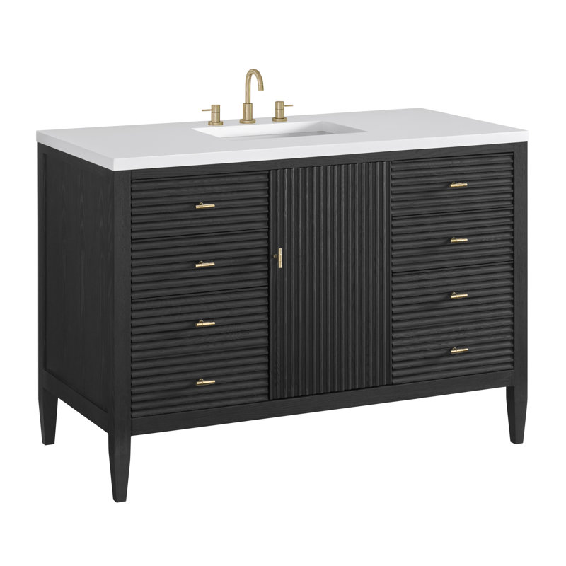 Myrrin 48'' W Single Vanity, Carbon Oak, 8" Widespread, White Zeus