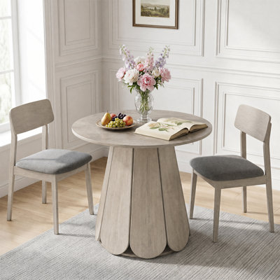 Gray Round Dining Table with Petal Base,  Compact Bistro Table for Apartment, Kitchen & Breakfast Nook, Easy Assembly Furniture