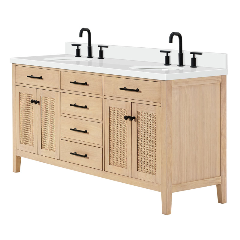 Meuble-lavabo double avec comptoir en quartz blanc pur Broeder 73, Ovale
