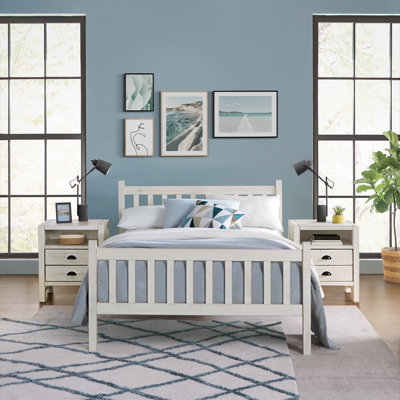 Windsor Wood Farmhouse Industrial Bohemian Style 3 Pc Bedroom Set With Slat Twin Bed 2 Nightstands -  Alaterre, ANWI2031R4