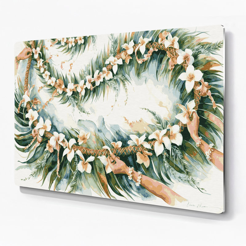 Hawaiian Lei Weaving White, art mural en métal, H 16 po x l 20 po