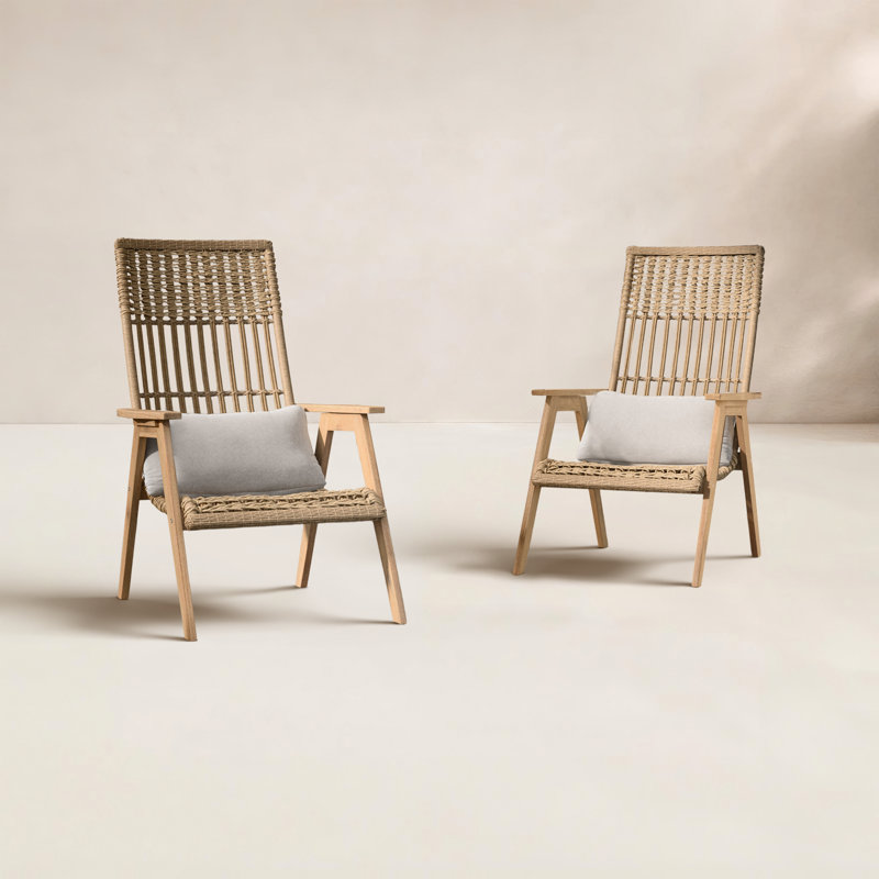 Anyston Outdoor Lounge Chair with Olefin Cushions (Set of 2), Natural Wicker