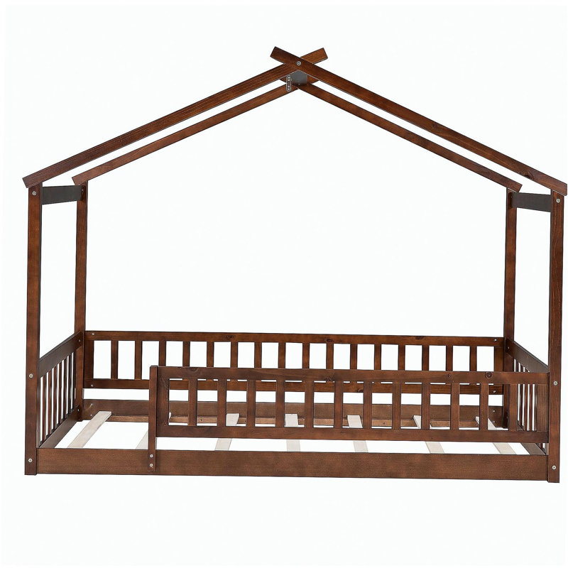 Structure de lit simple en bois avec clôture, pour enfants, adolescents, filles, garçons, noyer