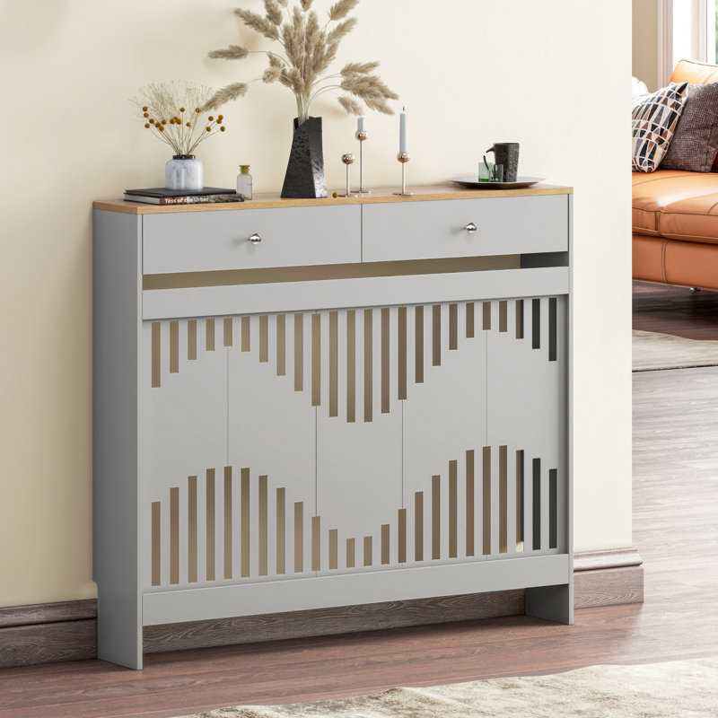 Radiator Cover With Drawers, Modern Mdf Wood Cabinet Shelf Heating Cover For Living Room Bedroom Hallway, Grey