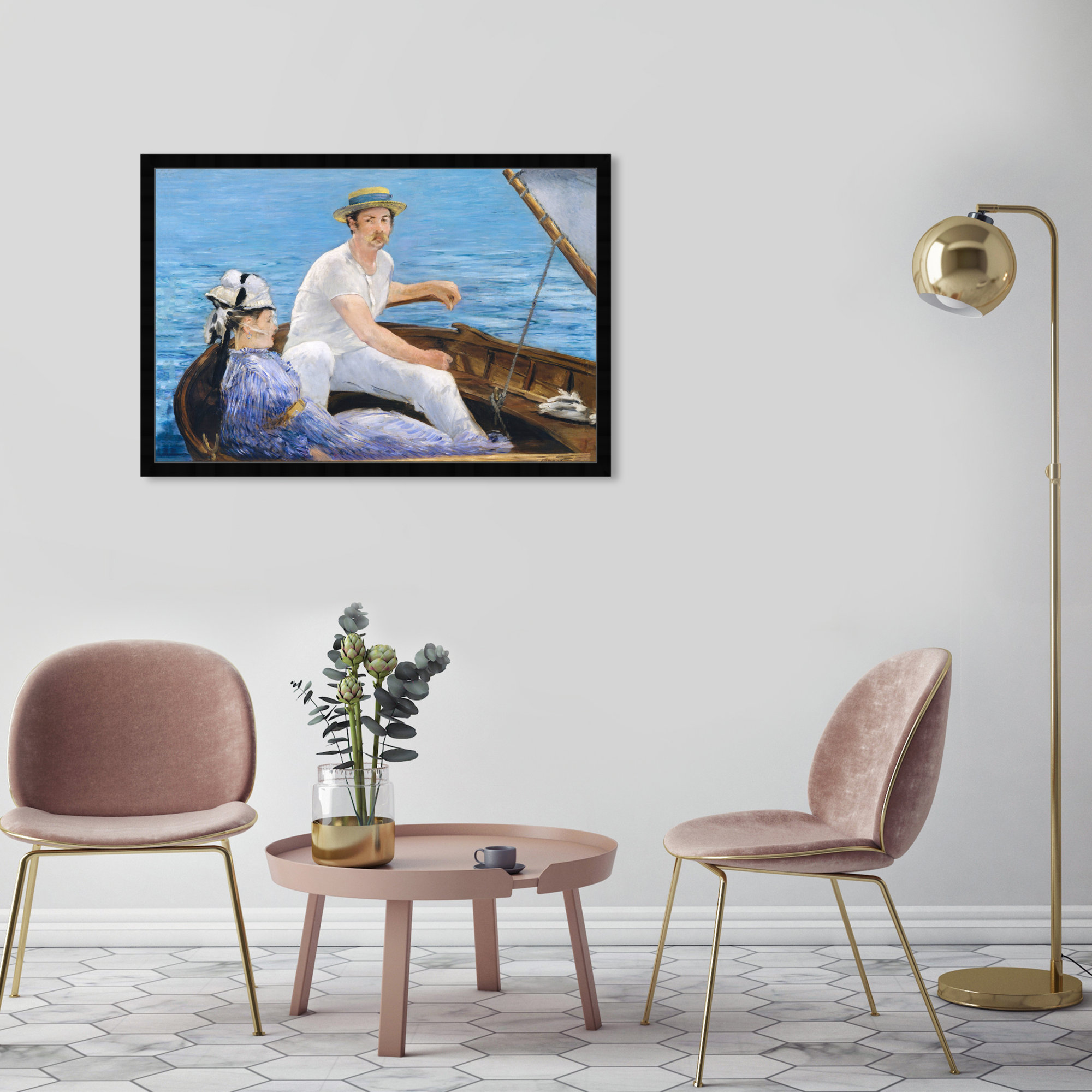 Manet - Boating 1974, 24" H x 36" W x 0.5" D, Black