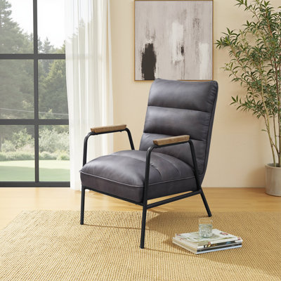 Fauteuil d'appoint, cuir fleur gris et finition fer mat