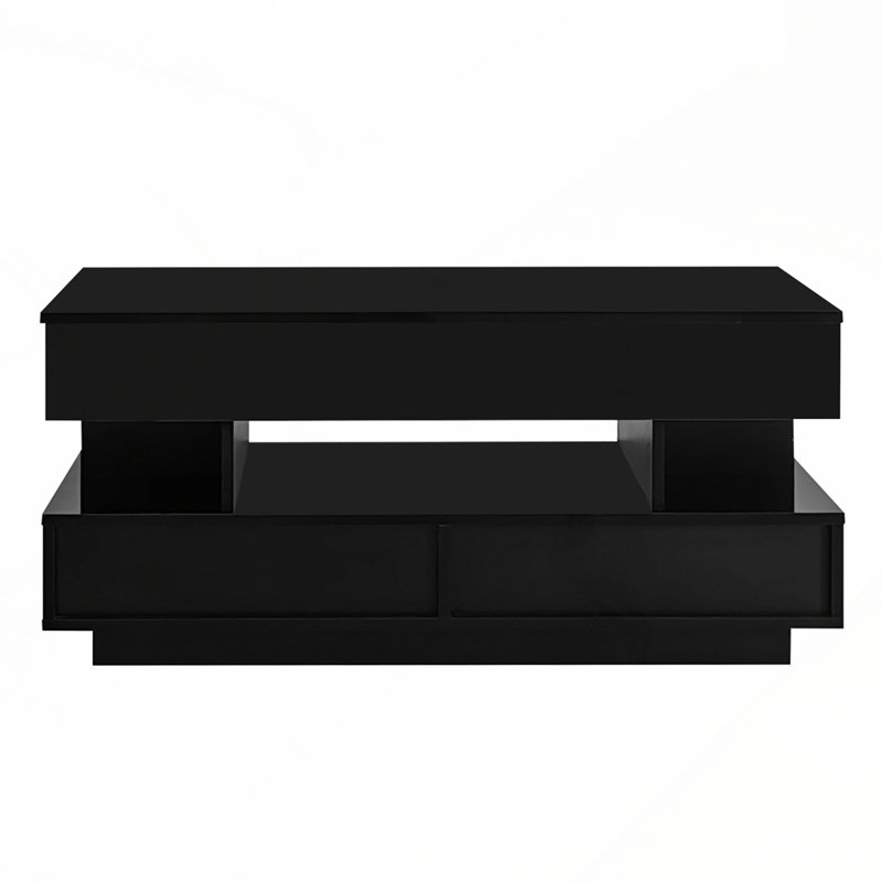 Table basse à plateau relevable avec 2 tiroirs et compartiment caché pour le salon, Noir