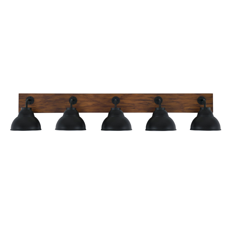 Oxbridge 5 Light Bath Bar Shown With 7" Double Bubble Metal Shades, Noir mat, Noir mat / brun
