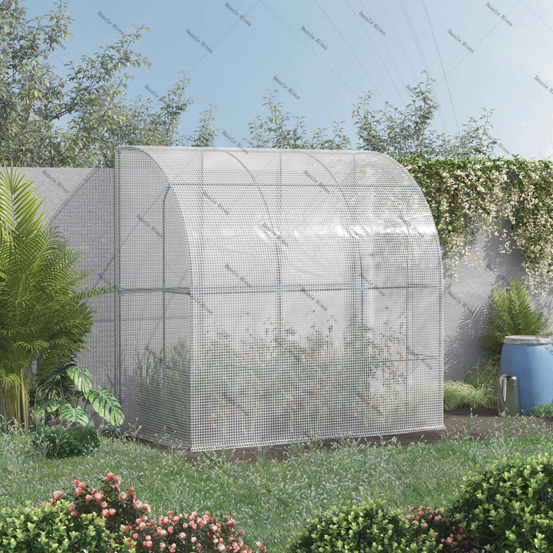 Outsunny Outdoor Lean to Greenhouse, Walk-In Green House Plant Nursery with Roll-up Window, PE Cover