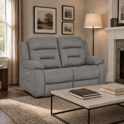 2-Seat Fabric Power Reclining Loveseat Sofa with USB and USB-C Ports