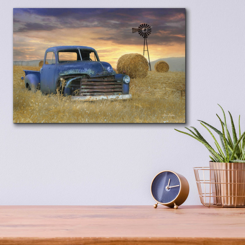 Old Chevy avec moulin à vent - impression sans cadre, H 12 po x l 16 po x P 0,13 po