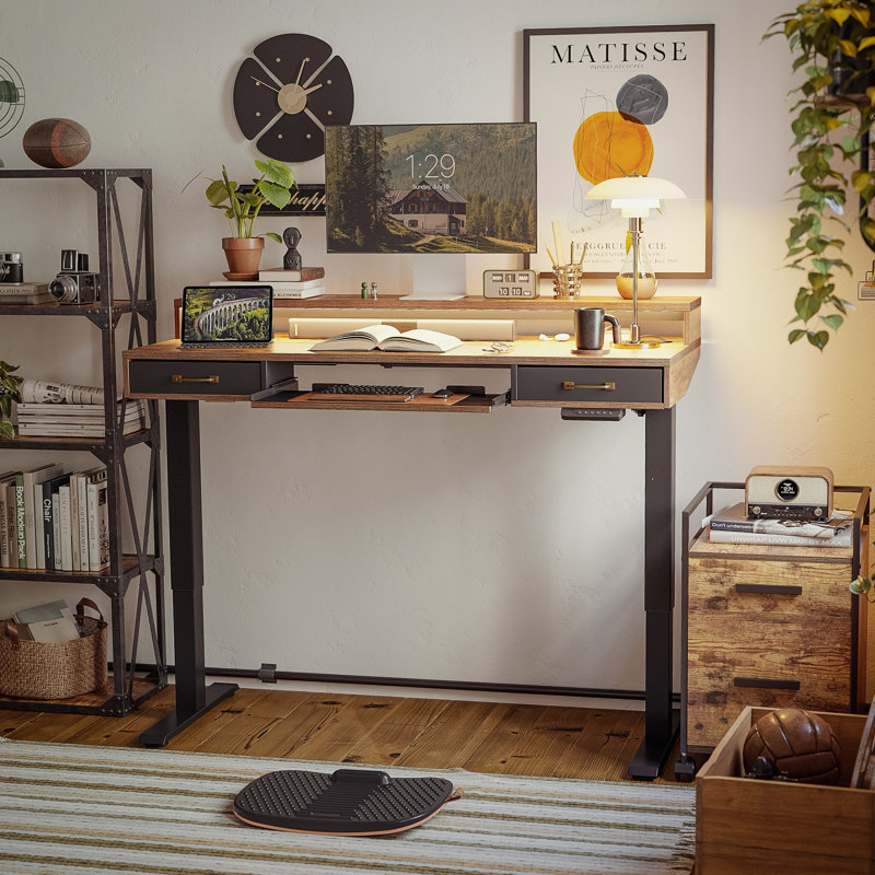 Lindenwold Rectangle Standing Desk, Rustic Brown, 46.9'' H x 55" W x 24" D