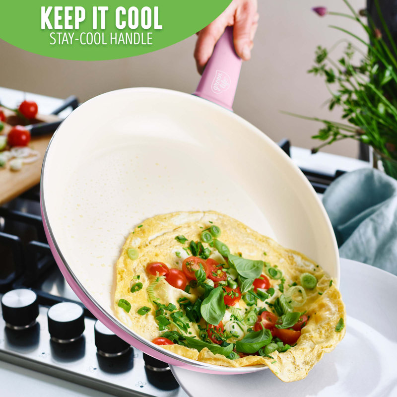 Soft Pink Aluminum Non-Stick Frypan Set with Ceramic Coating
