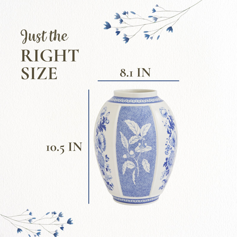 Spode Blue Italian 10" Vase - BlueWhite, British Flowers