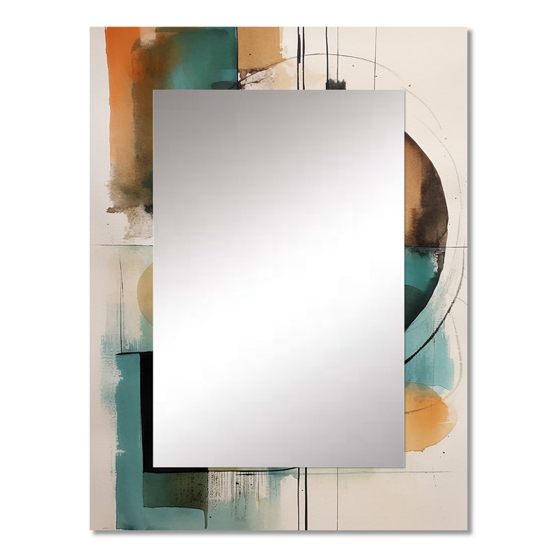 «Orange Abstracted Geometric Explorations IV» - miroir géométrique, miroir mural orange unique, impression d'art en métal