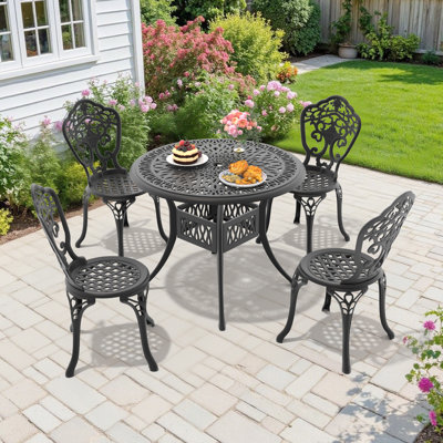 Ensemble de patio en aluminium coulé résistant aux intempéries - mobilier de salle à manger d'extérieur de qualité supérieure avec table et chaises dans un cadre noir Chair Chaise de taille compacte (largeur du siège: 15,35 po)