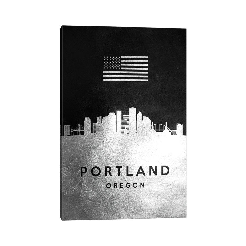 Portland Oregon Silver Skyline by Adrian Baldovino - Wrapped Canvas Gallery-Wrapped Canvas Giclée