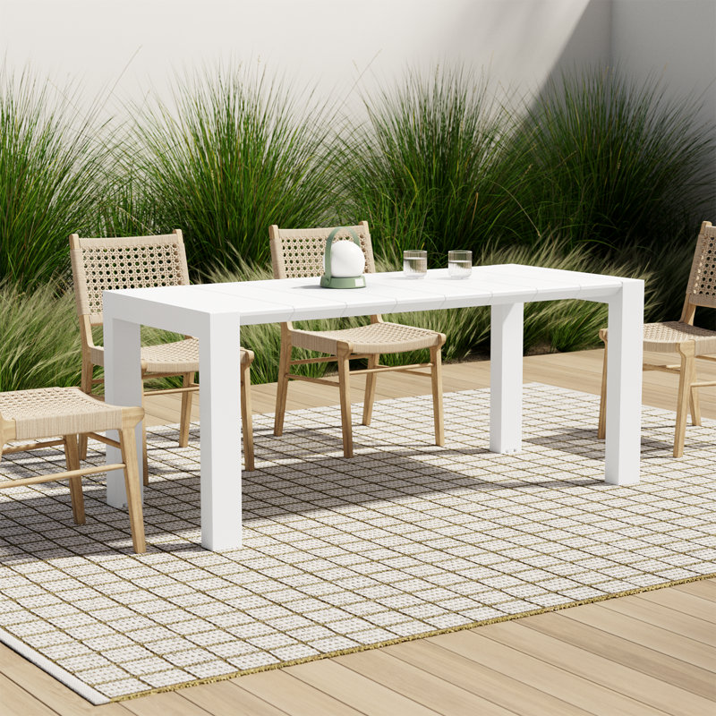 Farrah Rectangular Metal Outdoor Dining Table , in. W 39'' in. D, Rattan White, 39" W x 70" L x 29.5" H