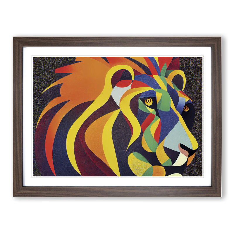 An Abstract Lion - Single Picture Frame Print, 25cm H x 34cm W x 2cm D, Walnut