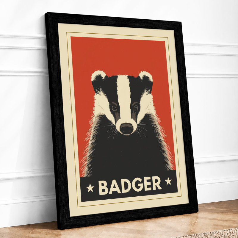 Badger Portrait Retro - Framed Print, A4 - 29.7 x 21.0 cm, Black