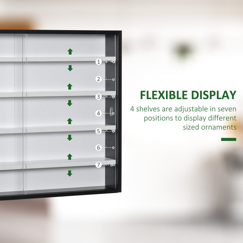 Black and White Wall Mounted Display Cabinet with Adjustable Shelves
