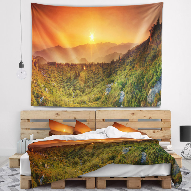 Tapisserie abstraite «Summer in montagnes», H 32 po x l 39 po