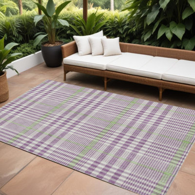 10' X 14' Purple Plaid Washable Indoor Outdoor Area Rug