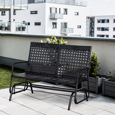 2 Rocking Chair Glider Bench, Outdoor . Comfortable Seating, , Black, Simple Assembly Patio Bench Chair, Black. Spacious Double Seat, Ergonomic Design by Alcott Hill