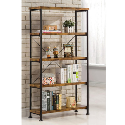 Tall 4-Shelf Bookcase In Black And Antique Nutmeg, Clean Lines, Fine Finesse, Good For Living Room, Space Design