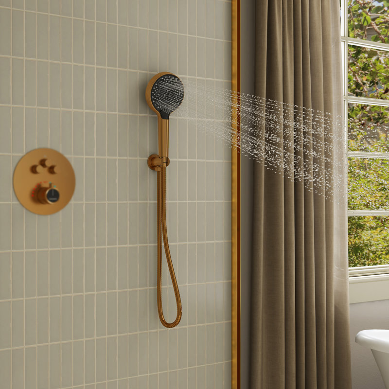 3-Function Handheld Shower With Easy-To-Clean Nozzles And Standard U.S. NPT 1/2 Thread, Brushed Gold