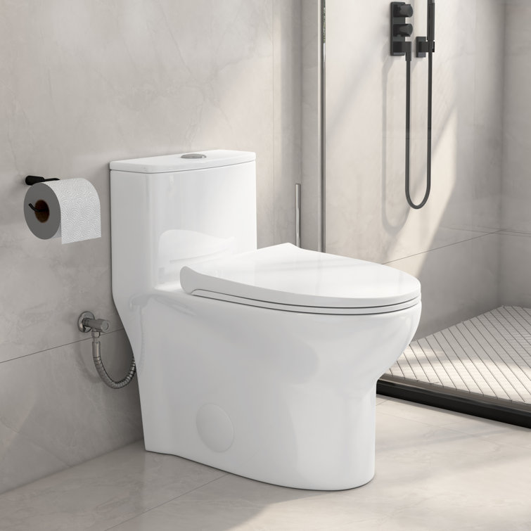 Grosofi 1.1/1.6 GPF Dual Flush Compact Elongated One-Piece Toilet in White for Space Saving (Seat Included)