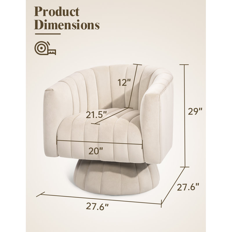 Swivel Accent Chair, Mid Century 360 Degree Barrel Chair with Armrest, Overstuffed Tufted Velvet, Beige, Beige