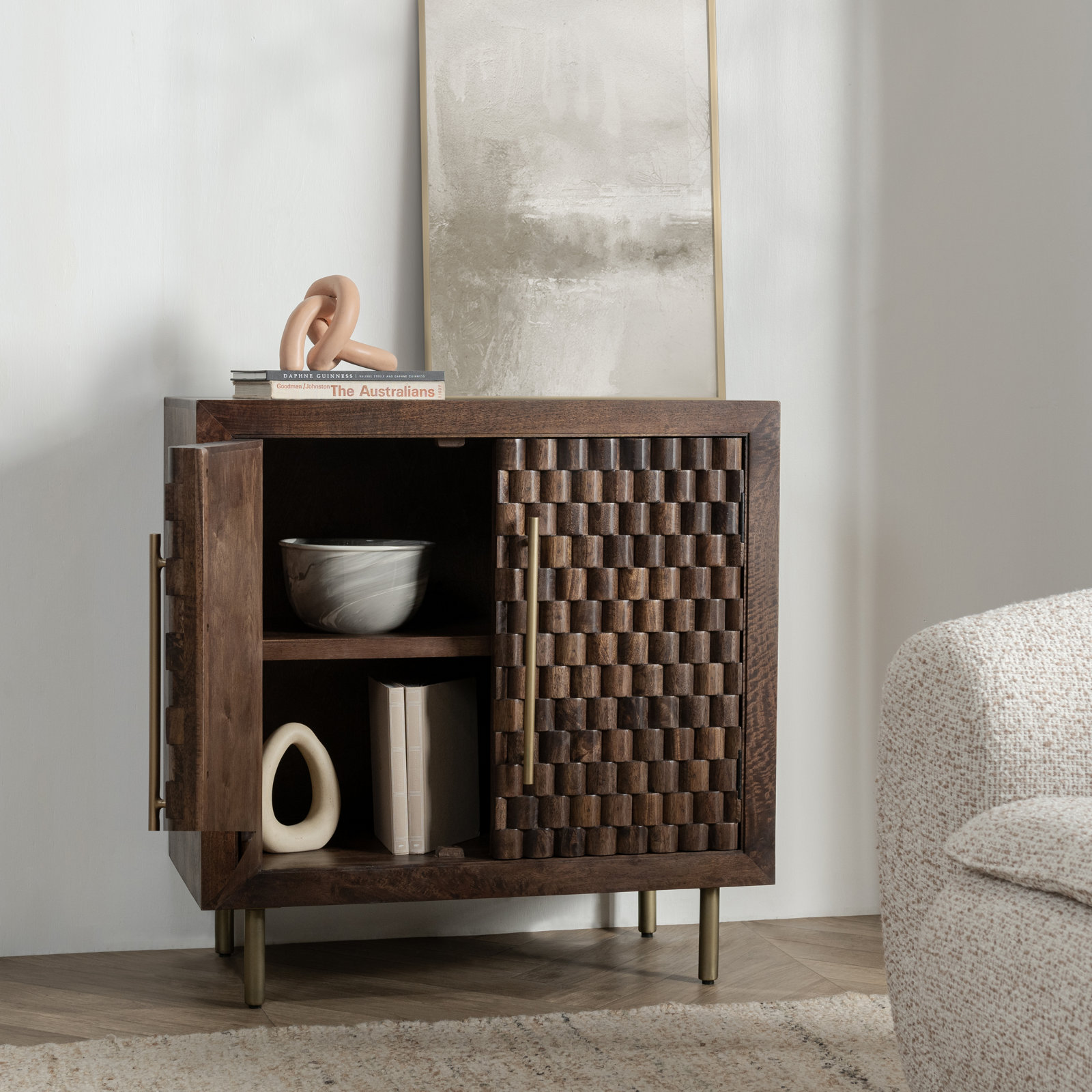 Abshire 2-door Mango Wood Cabinet, Dark Brown