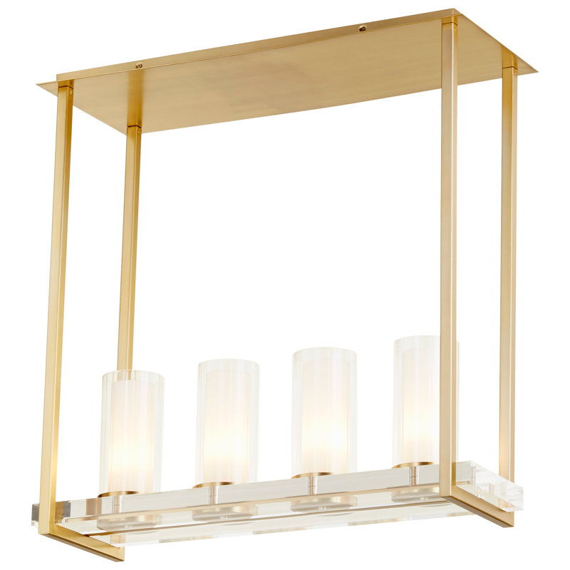 Luminaire suspendu linéaire pour îlot de cuisine 4 lumières Orion, Laiton vieilli