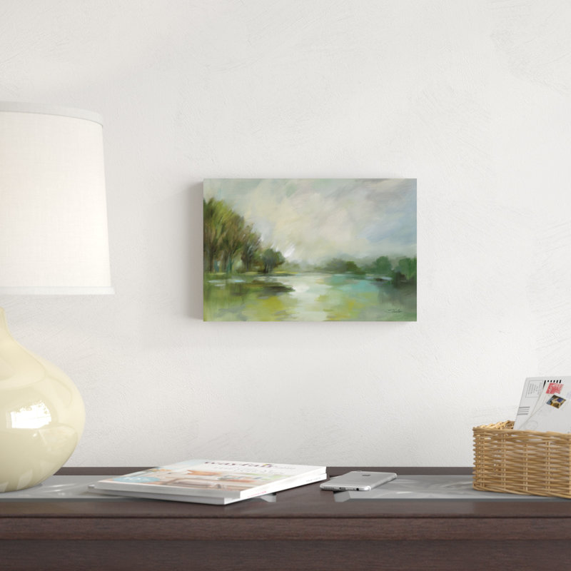 «Lakeside Fog» par Silvia Vassileva - peinture sur toile tendue, H 8 po x l 12 po