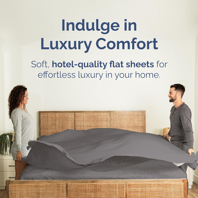 Soft Flat Sheet – Cooling, Breathable & Wrinkle Free Top Sheet, Dark Gray, California King