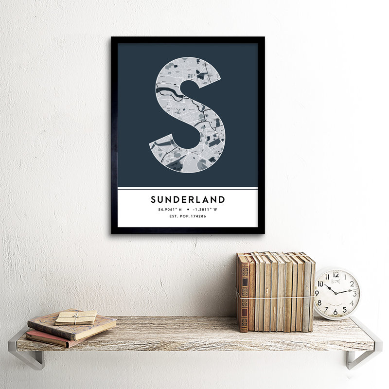 Sunderland City Map Sunderland Navy - Single Picture Frame Typography