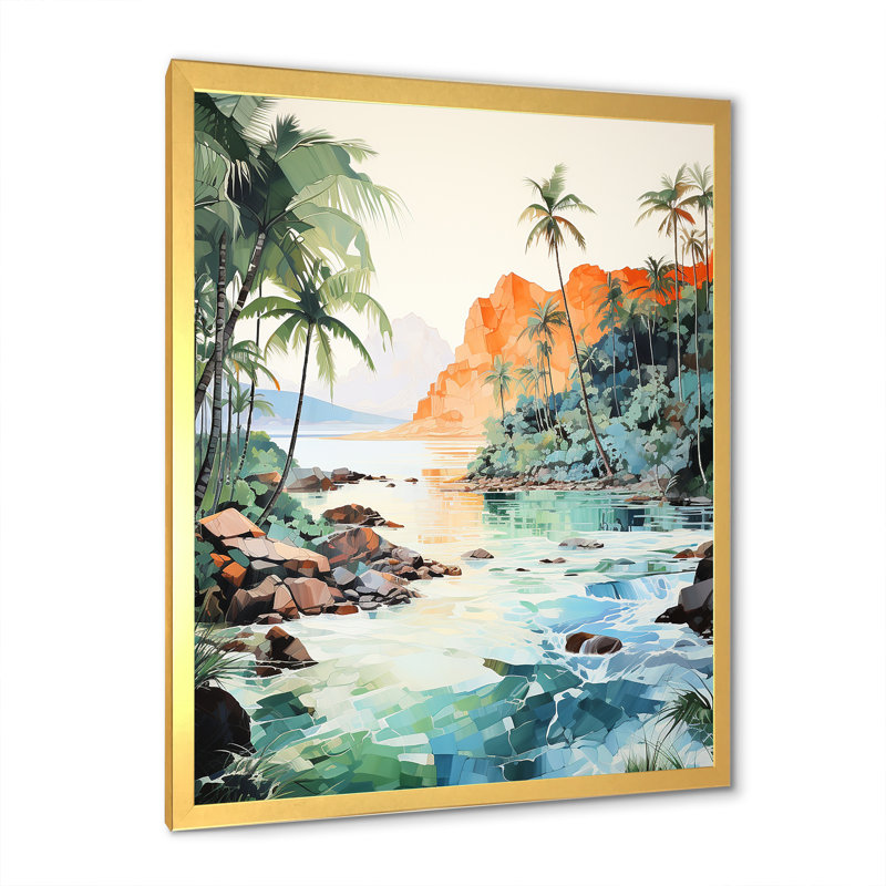 Tropical Island Skyline - reproduction sur toile, Cadre doré simple, H 20 po x l 12 po x P 1 po
