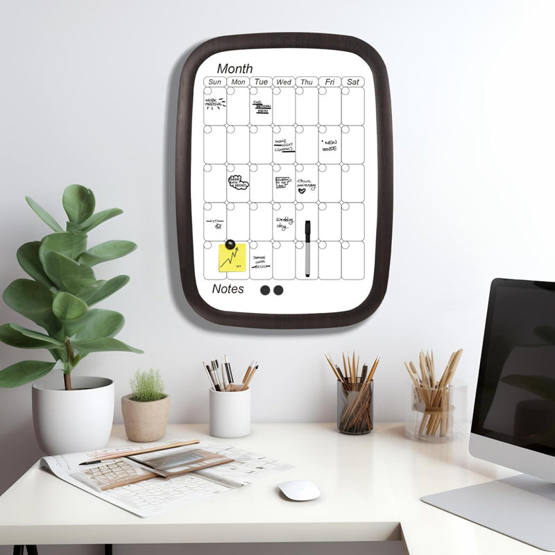 Calendar For Wall 17''*23'', Calendar Whiteboard Monthly With Decorative Wood Frame, White Board Calendar For Home Or Office To Keep Track Of To-Do Lists