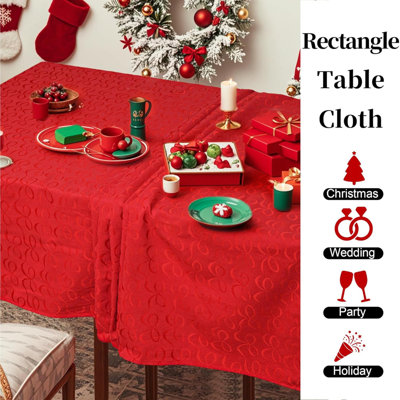 Nappe Holiday Christmas 60 X 84 pouces (6-8 places), nappes pour tables rectangulaires de 6 pieds, mélange de coton et polyester, housse de table bourgogne pour Noël et mariage, jacquard rouge avec nœuds papillon (1 paquet)